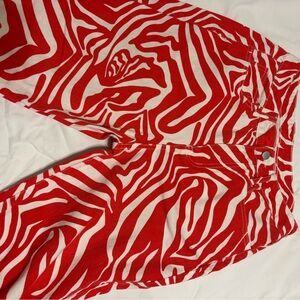 SHEIN Red and White Zebra-Print Jeans